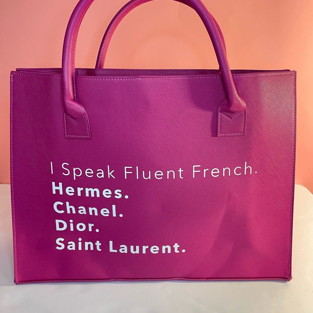 NEW TRENDY MAGENTA I SPEAK FLUENT DESIGNERS MODERN VEGAN TOTE BAG - Picture 4 of 8